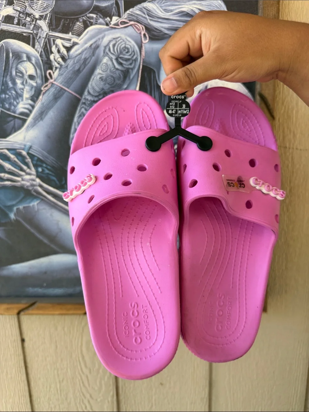 CROCS Pink Slide Sandals with Charm Accents